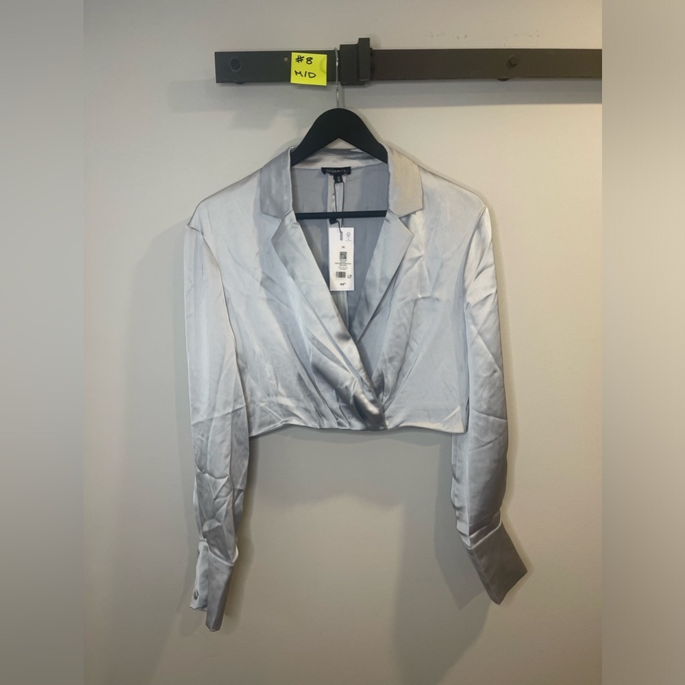 BNWT Dynamite medium blue satin cropped blouse
